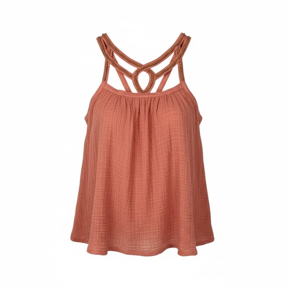 Altar'd State Flowy Beaded Boho Halter Tank Top in Rose